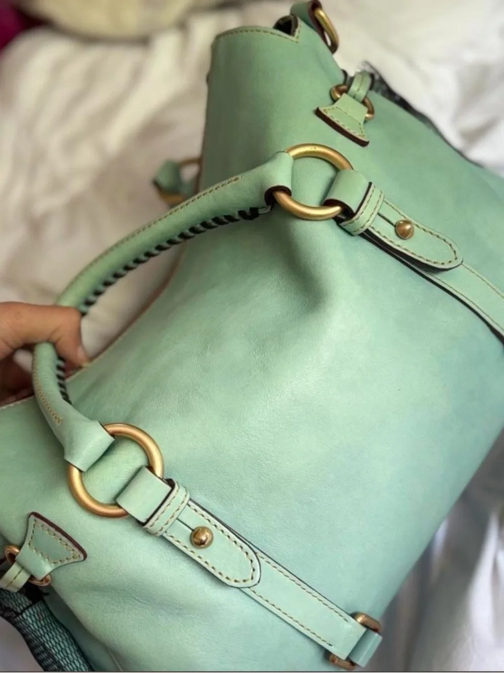 EUC Retired/Rare Dooney & Bourke Large Aqua Florentine Leather Satchel